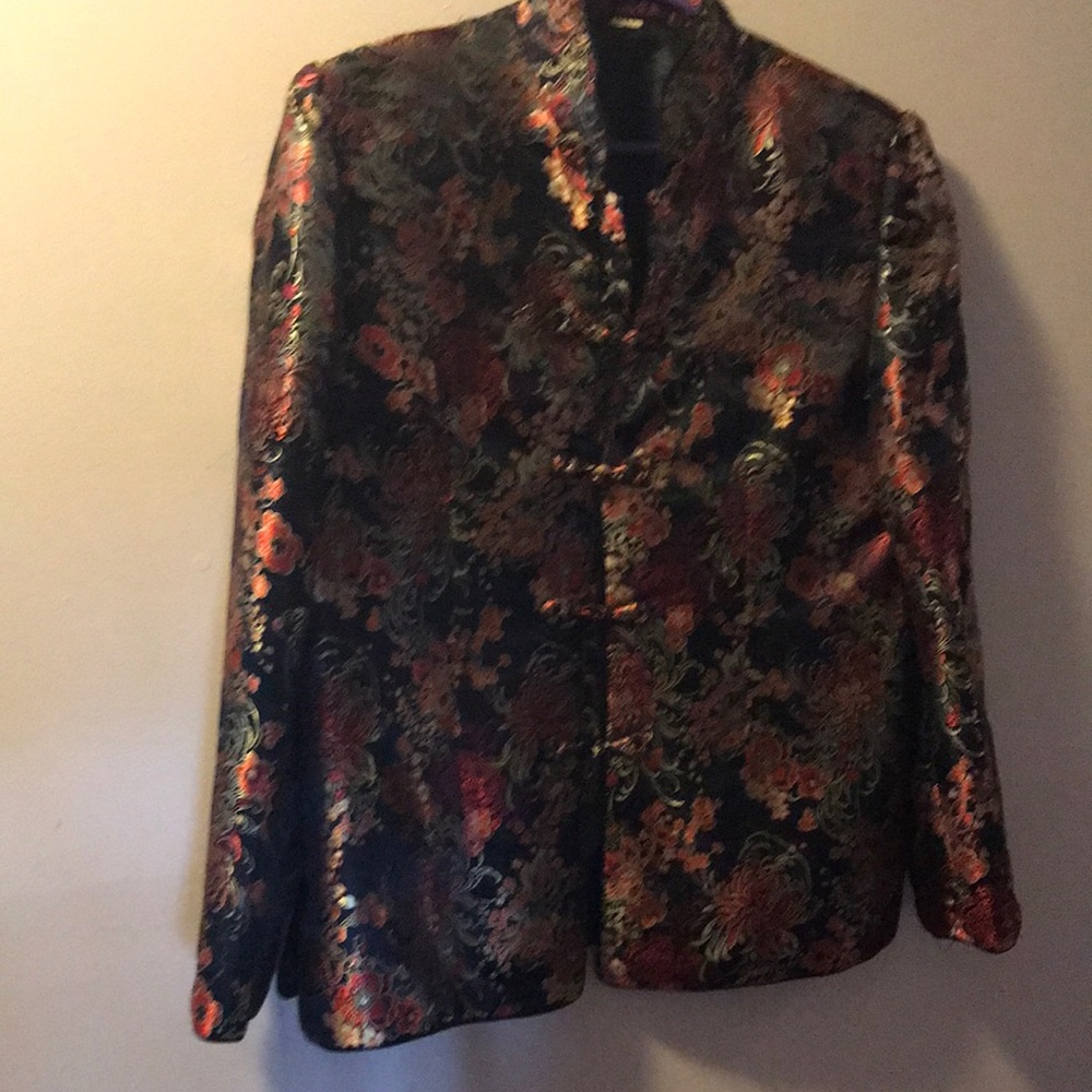 Silk/acetate floral mandarin jacket